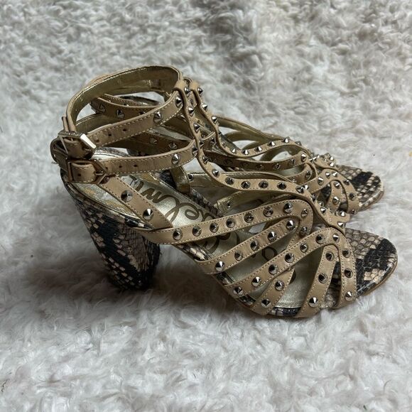 Sam Edelman Yadira leather tan studded & snake skin print Gladiator sandals SZ7 - Picture 4 of 11